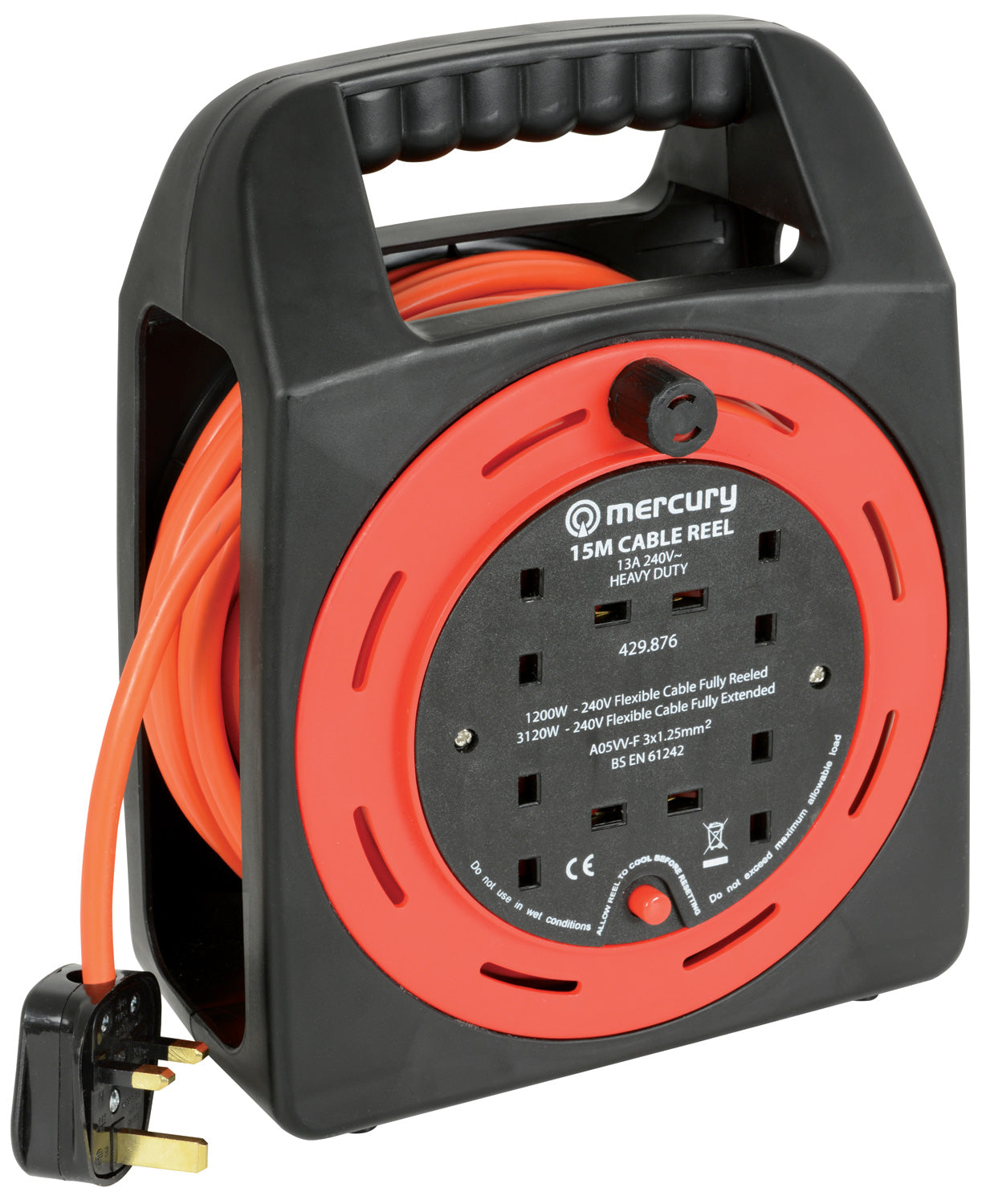 Mercury 4-Gang Extension Reel with Thermal Cut-Out 15m