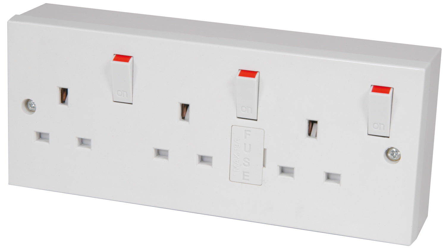 Mercury 3 Gang Switched/Fused Mains Outlet, c/w Back box