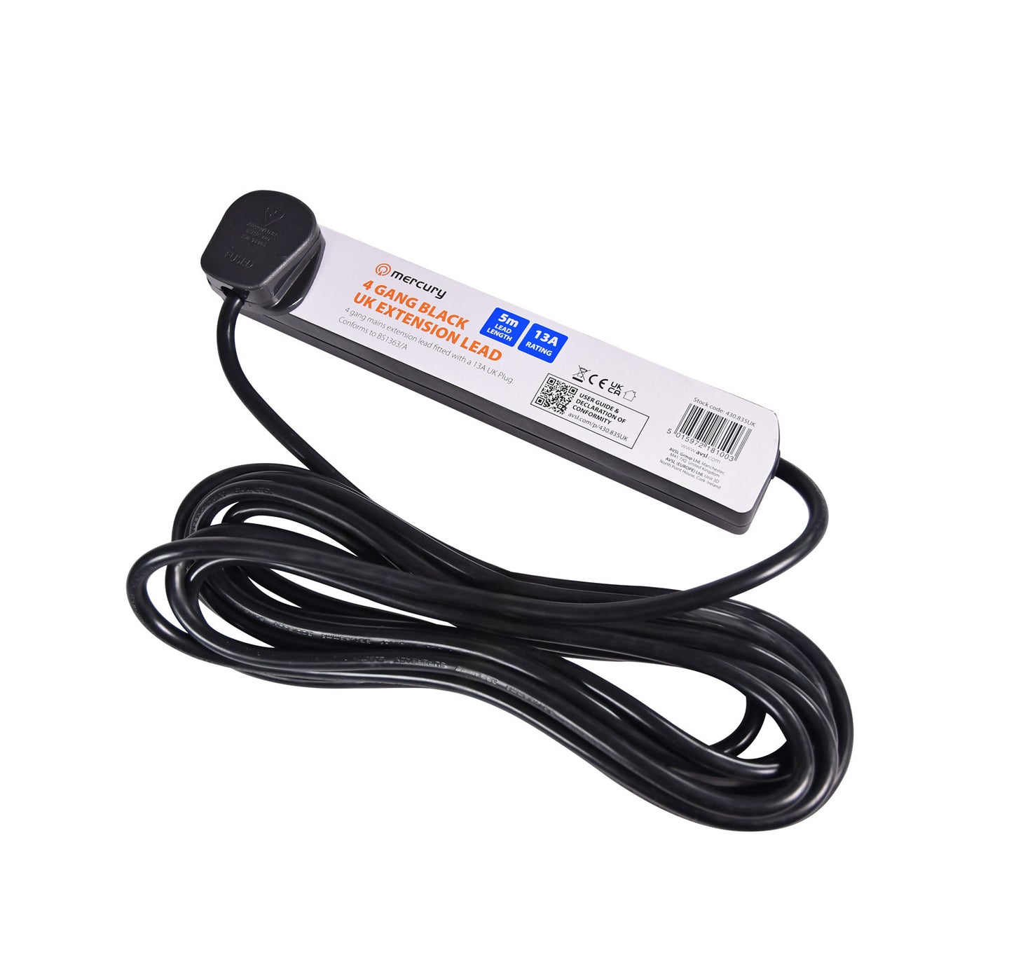 Mercury UK 4-Gang Extension Lead Black 5.0m - view 2