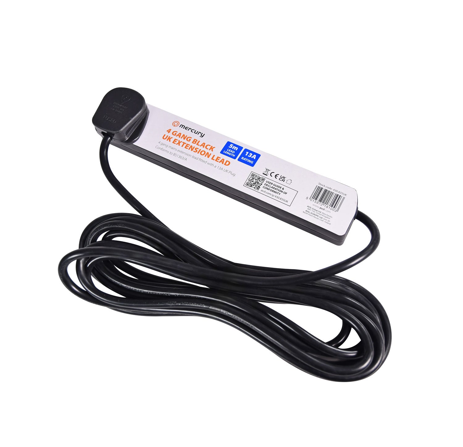 Mercury UK 4-Gang Extension Lead Black 5.0m - view 2