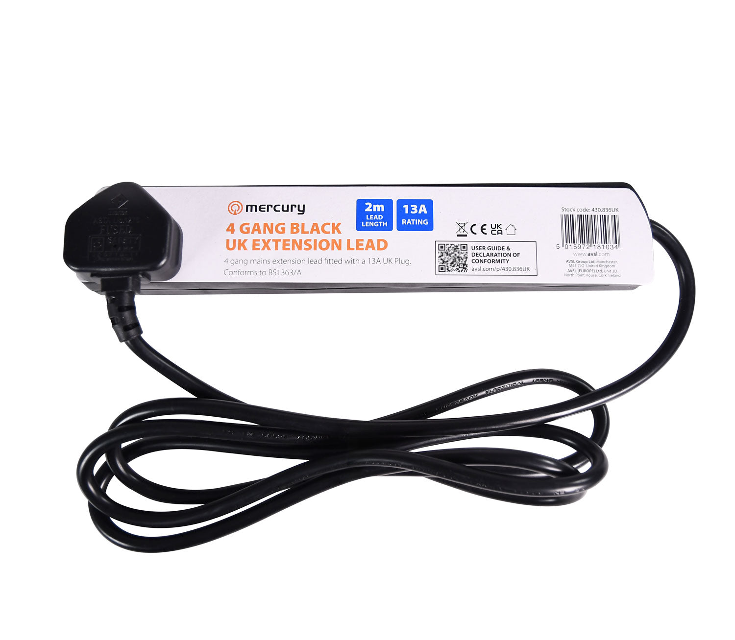 Mercury UK 4-Gang Extension Lead Black 2.0m - view 4