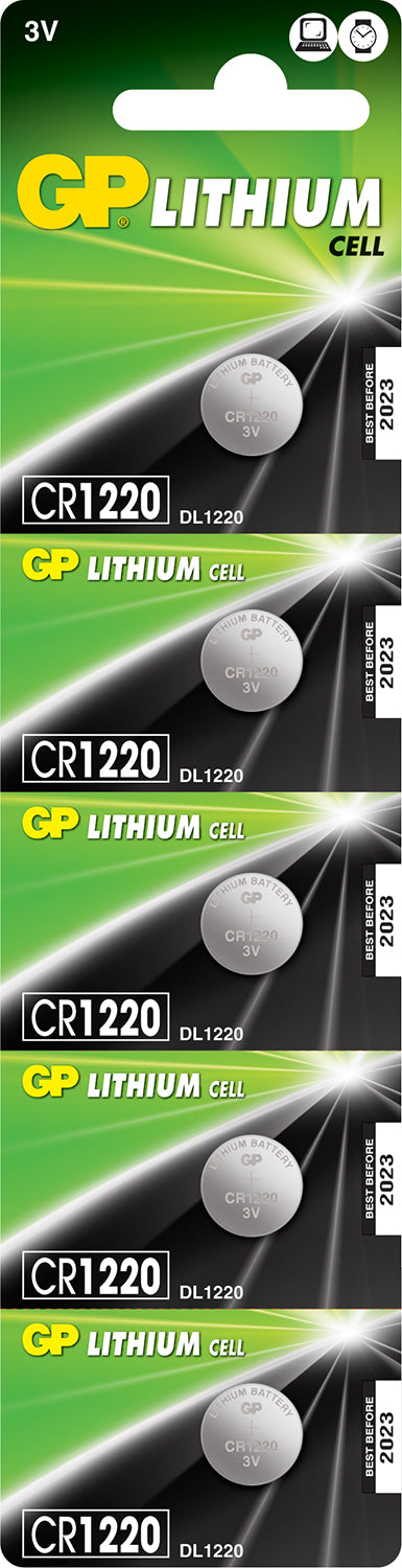GP CR1220 3V 36mAh 2.0 x 12.5mmØ 5 Pack