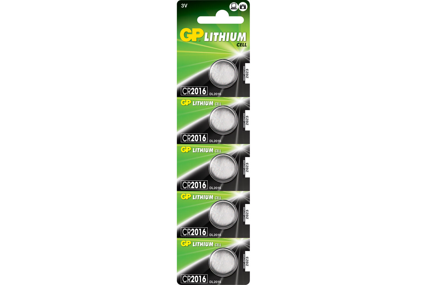 GP CR2016 3V 80mAh 1.6 x 20mmØ 5 Pack