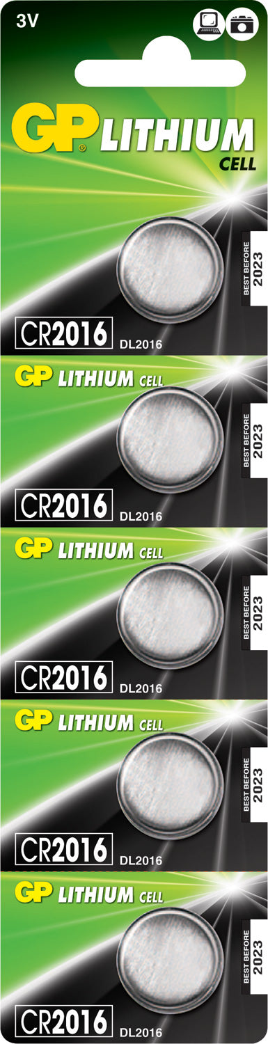 GP CR2016 3V 80mAh 1.6 x 20mmØ 5 Pack - view 2