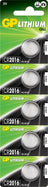 GP CR2016 3V 80mAh 1.6 x 20mmØ 5 Pack - view 2