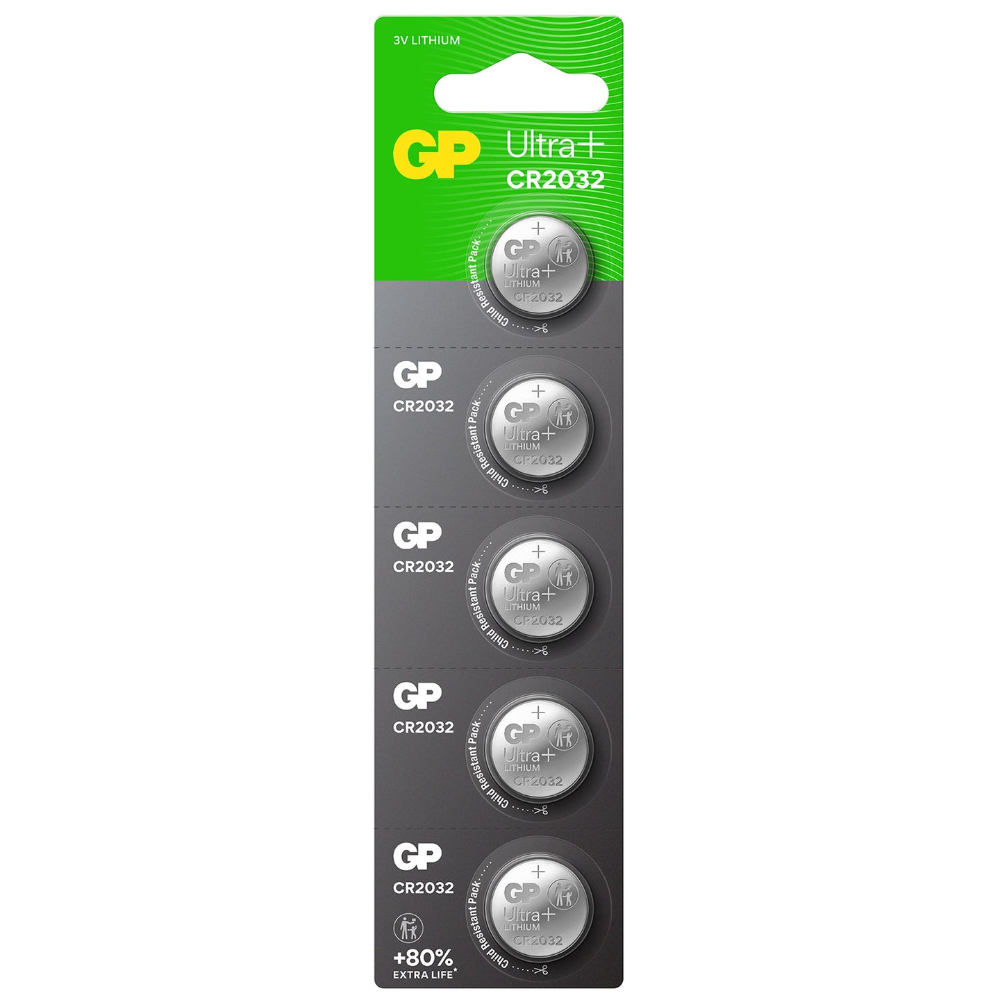 GP CR2032 3V 210mAh 3.2 x 20mmØ 5 Pack