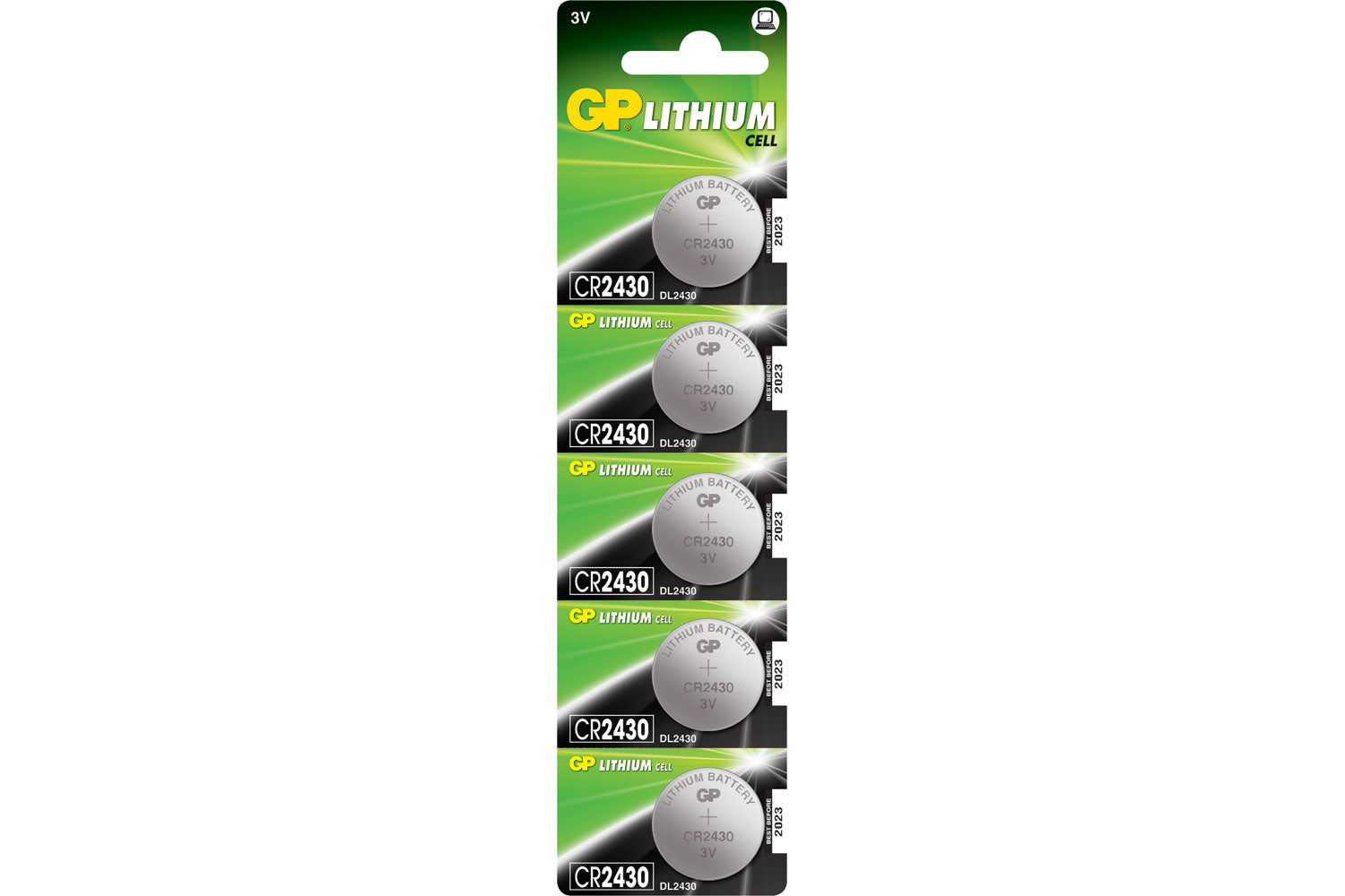 GP CR2430 3V 270mAh 3.0 x 24.5mmØ 5 Pack