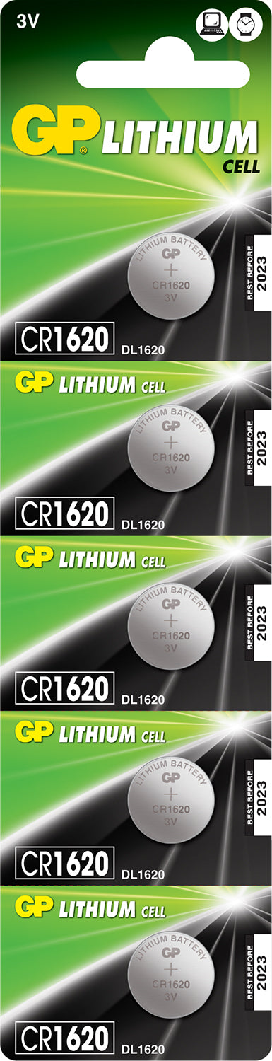 GP CR1620 3V 78mAh 2.0x16.0mmØ 5 Pack