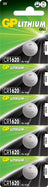GP CR1620 3V 78mAh 2.0x16.0mmØ 5 Pack