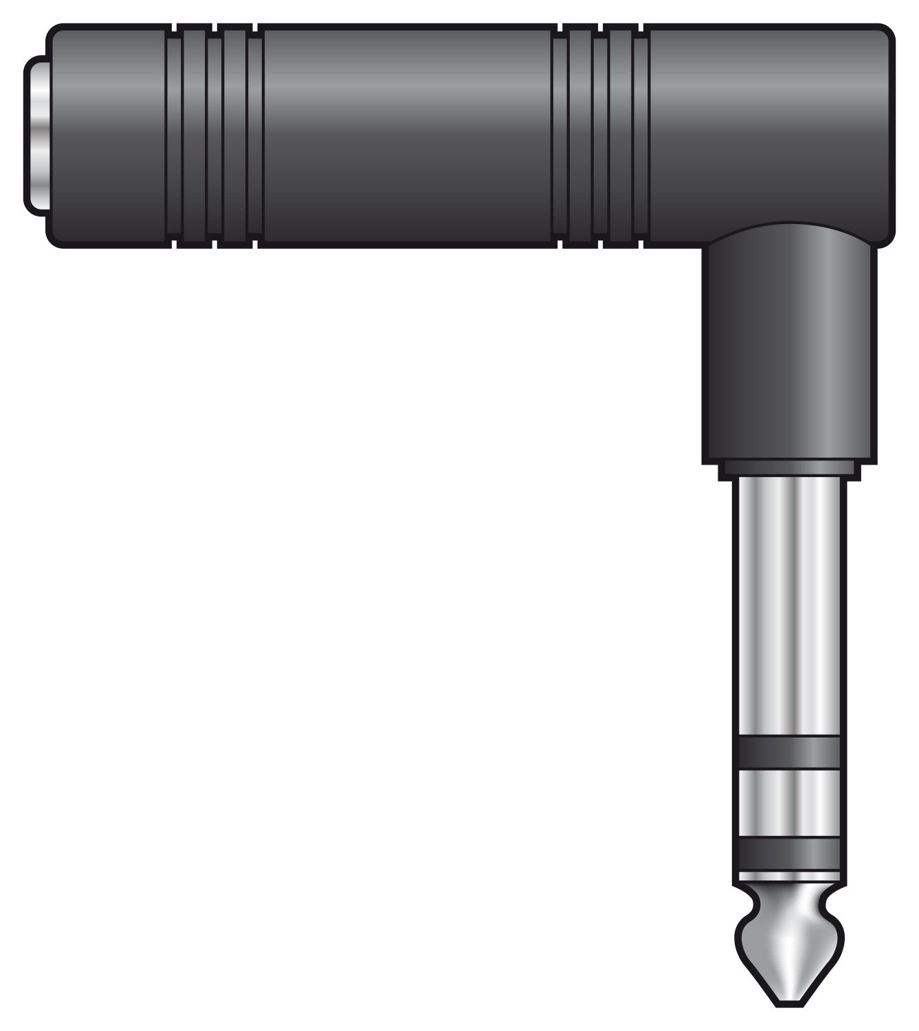 QTX Adaptor 6.3mm RA Stereo Jack Plug - 6.3mm Stereo Jack Socket