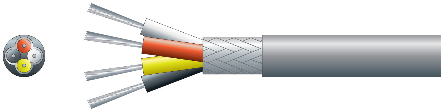 Mercury 4 core braided screen, 4 x 7/0.2mm, 112/0.12mm, 5.5mmØ, Grey, 100m