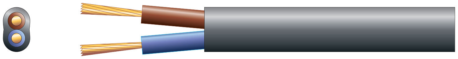 Mercury 2 core oval mains PVC, 2 x 24/0.2mm, 6A, Black, 100m