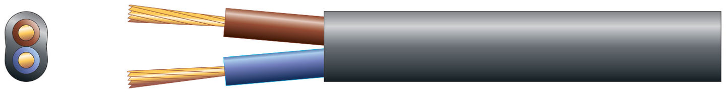 Mercury 2 core oval mains PVC, 2 x 24/0.2mm, 6A, Black, 100m
