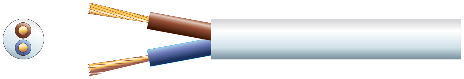 Mercury 2 core round mains PVC, 2 x 24/0.2mm, 6A, 5.8mmØ, White, 100m