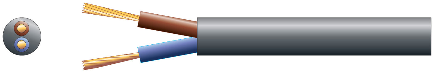 Mercury 2 core round mains PVC, 2 x 24/0.2mm, 6A, 5.8mmØ, Black, 100m