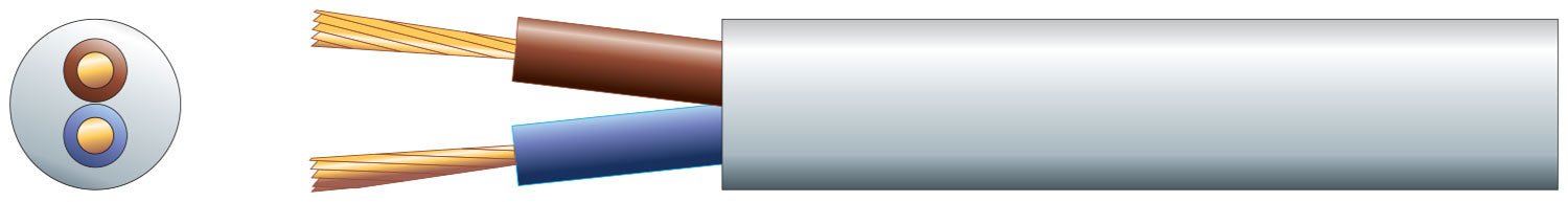 Mercury 2 core round mains PVC, 2 x 48/0.2mm, 15A, 7.4mmØ, White, 100m