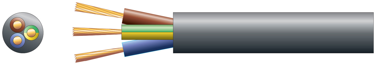 Mercury 3 core round mains PVC, 3 x 32/0.2mm, 10A, 7.2mmØ, Black, 100m