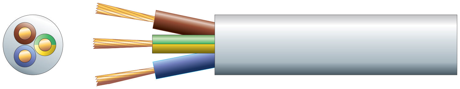 Mercury 3 core round mains PVC, 3 x 48/0.2mm, 15A, 8.7mmØ, White, 100m