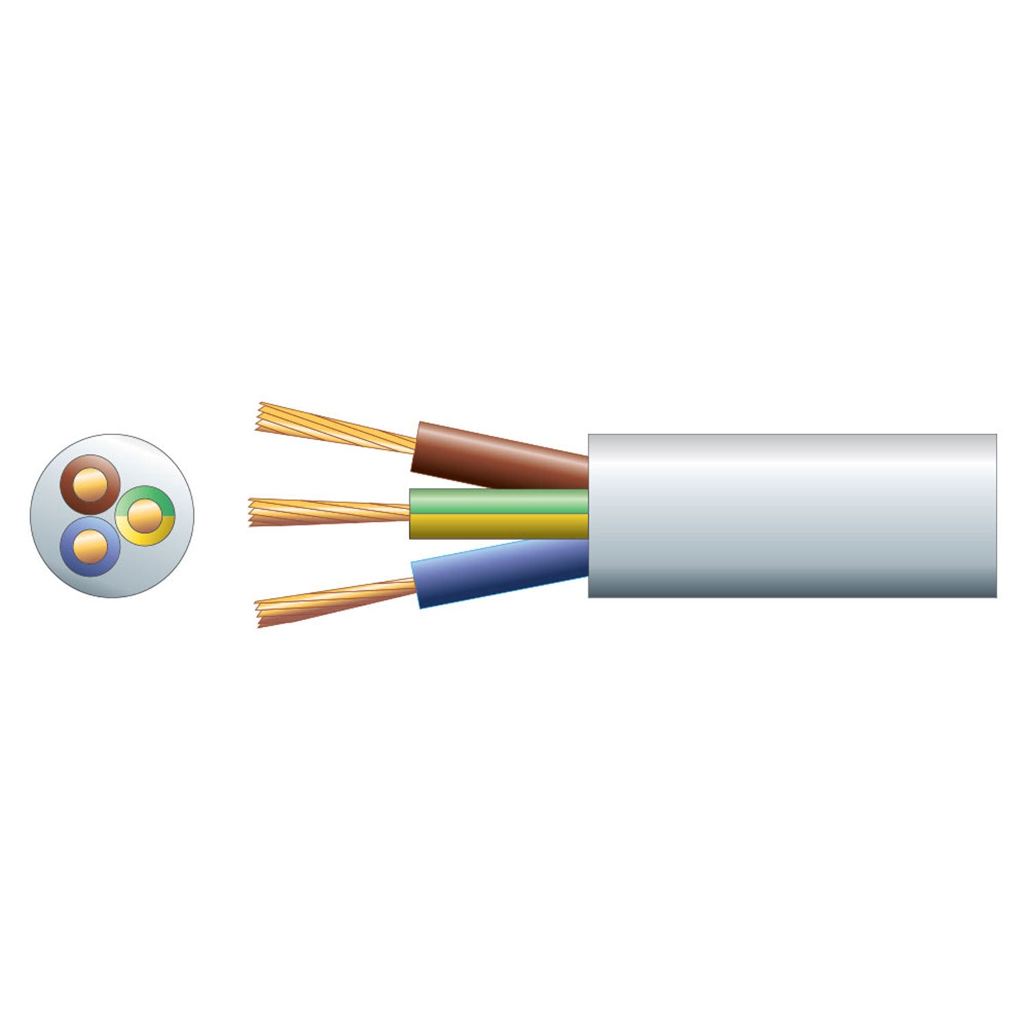 Mercury 3 core round mains PVC, 3 x 48/0.2mm, 15A, 8.7mmØ, White, 100m - view 2