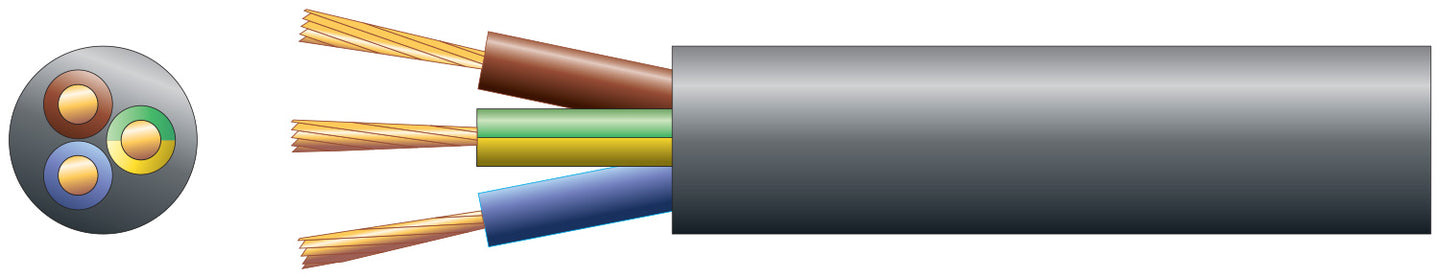 Mercury 3 core round mains PVC, 3 x 48/0.2mm, 15A, 8.7mmØ, Black, 100m