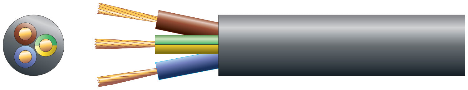 Mercury 3 core round mains PVC, 3 x 48/0.2mm, 15A, 8.7mmØ, Black, 100m