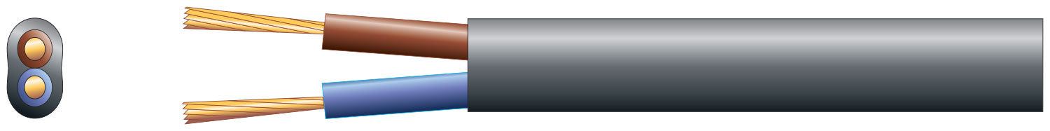Mercury 2 core oval mains PVC, 2 x 16/0.2mm, 3A, Black, 100m