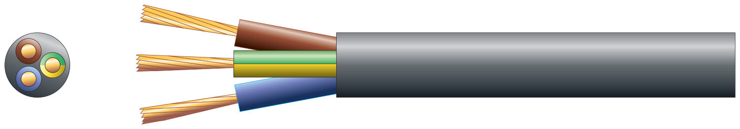 Mercury 3 core round mains PVC, 3 x 16/0.2mm, 3A, 5.6mmØ, Black, 100m