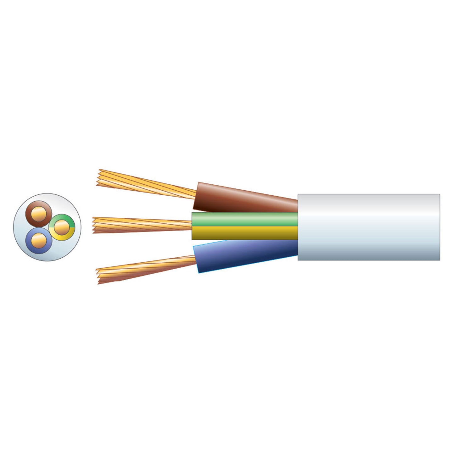 Mercury 3 core round mains PVC, 3 x 24/0.2mm, 6A, 6.1mm, White, 100m - view 2