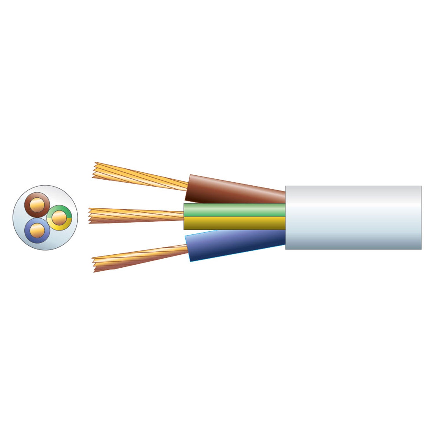 Mercury 3 core round mains PVC, 3 x 24/0.2mm, 6A, 6.1mm, White, 100m - view 2