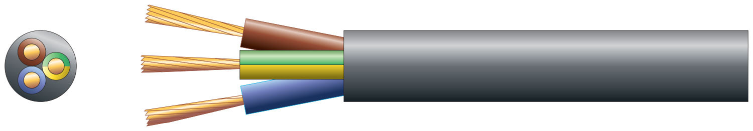 Mercury 3 core round mains PVC, 3 x 24/0.2mm, 6A, 6.1mm, Black, 100m