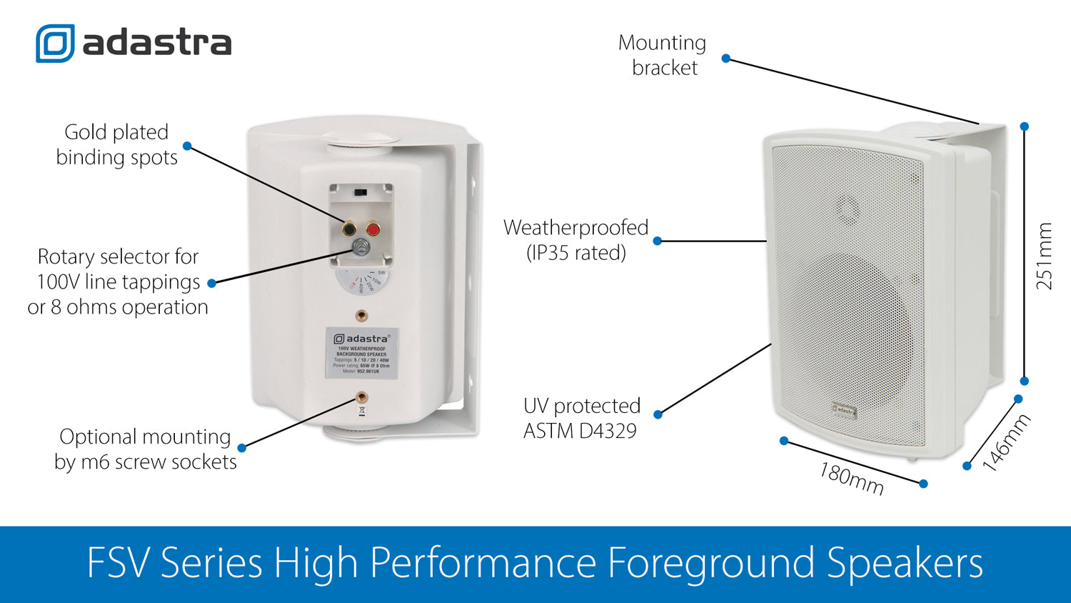 Adastra FSV-W High performance foreground speaker, 100V line, 8 Ohm, 65W rms, white - view 2