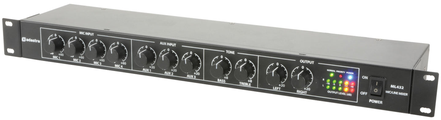 Adastra ML432 4mic+3aux rack mixer 1U - view 3