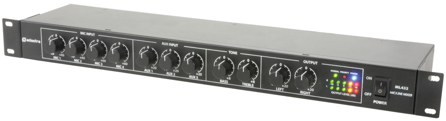 Adastra ML432 4mic+3aux rack mixer 1U - view 3