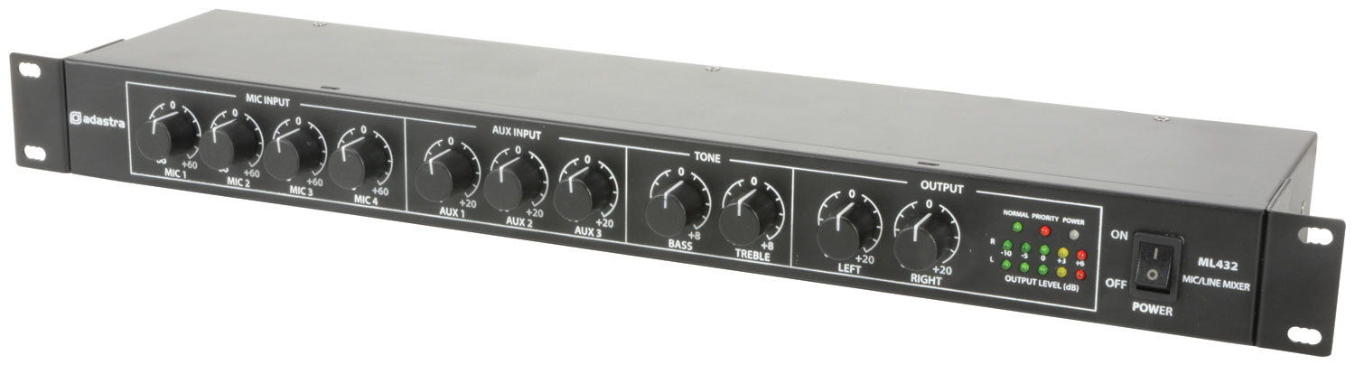 Adastra ML432 4mic+3aux rack mixer 1U - view 4