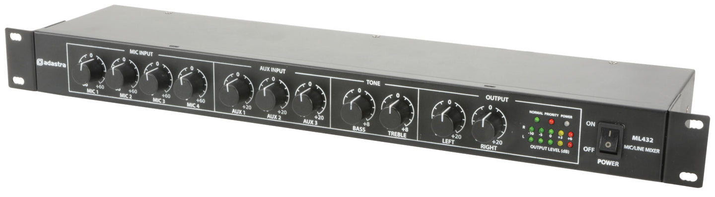 Adastra ML432 4mic+3aux rack mixer 1U - view 4