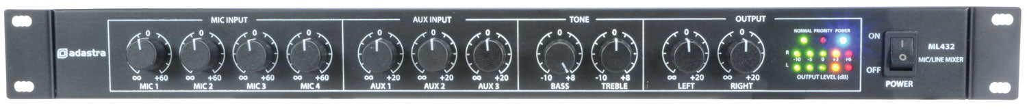 Adastra ML432 4mic+3aux rack mixer 1U