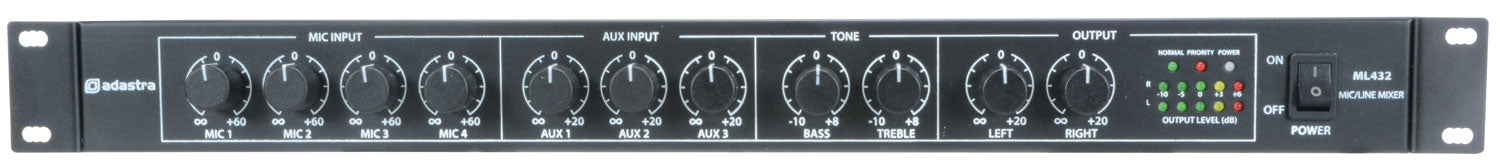 Adastra ML432 4mic+3aux rack mixer 1U - view 5