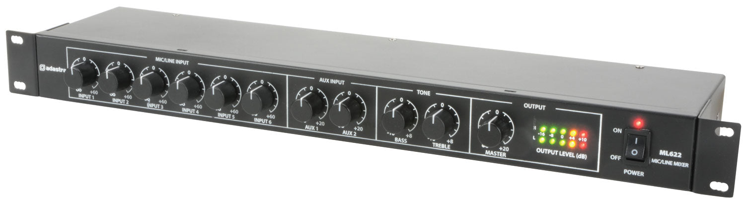 Adastra ML622 6 Mic + 2 Aux Rack Mixer 1U - view 4