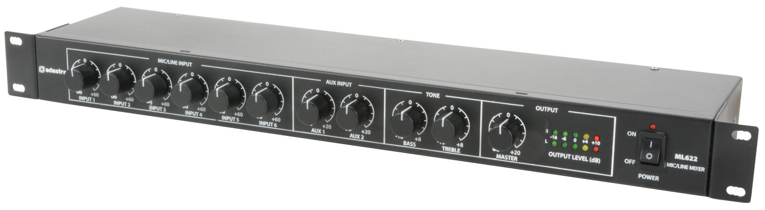 Adastra ML622 6 Mic + 2 Aux Rack Mixer 1U - view 5