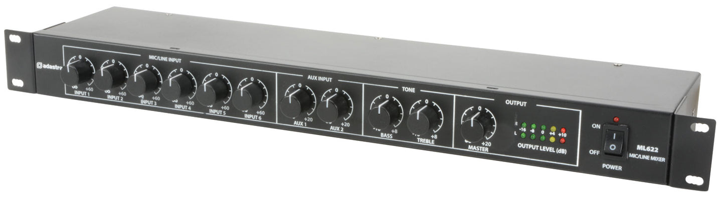Adastra ML622 6 Mic + 2 Aux Rack Mixer 1U - view 5