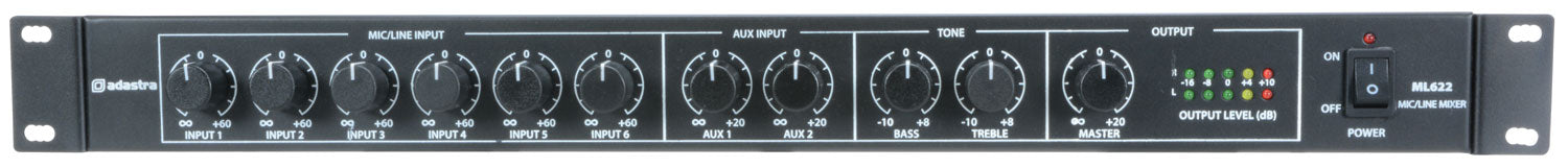 Adastra ML622 6 Mic + 2 Aux Rack Mixer 1U - view 6