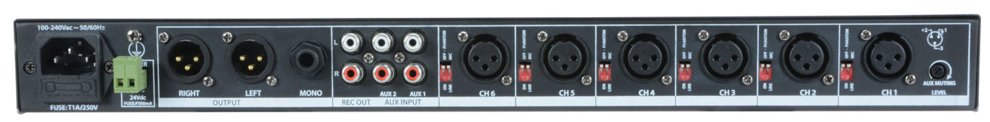 Adastra ML622 6 Mic + 2 Aux Rack Mixer 1U - view 7