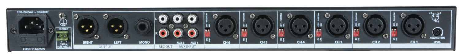 Adastra ML622 6 Mic + 2 Aux Rack Mixer 1U - view 8