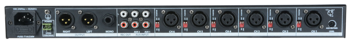 Adastra ML622 6 Mic + 2 Aux Rack Mixer 1U - view 8