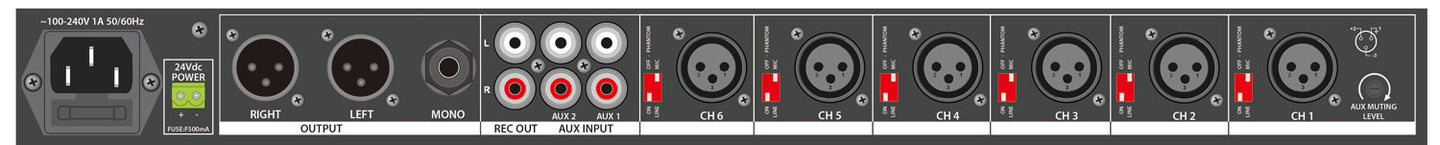 Adastra ML622 6 Mic + 2 Aux Rack Mixer 1U - view 3