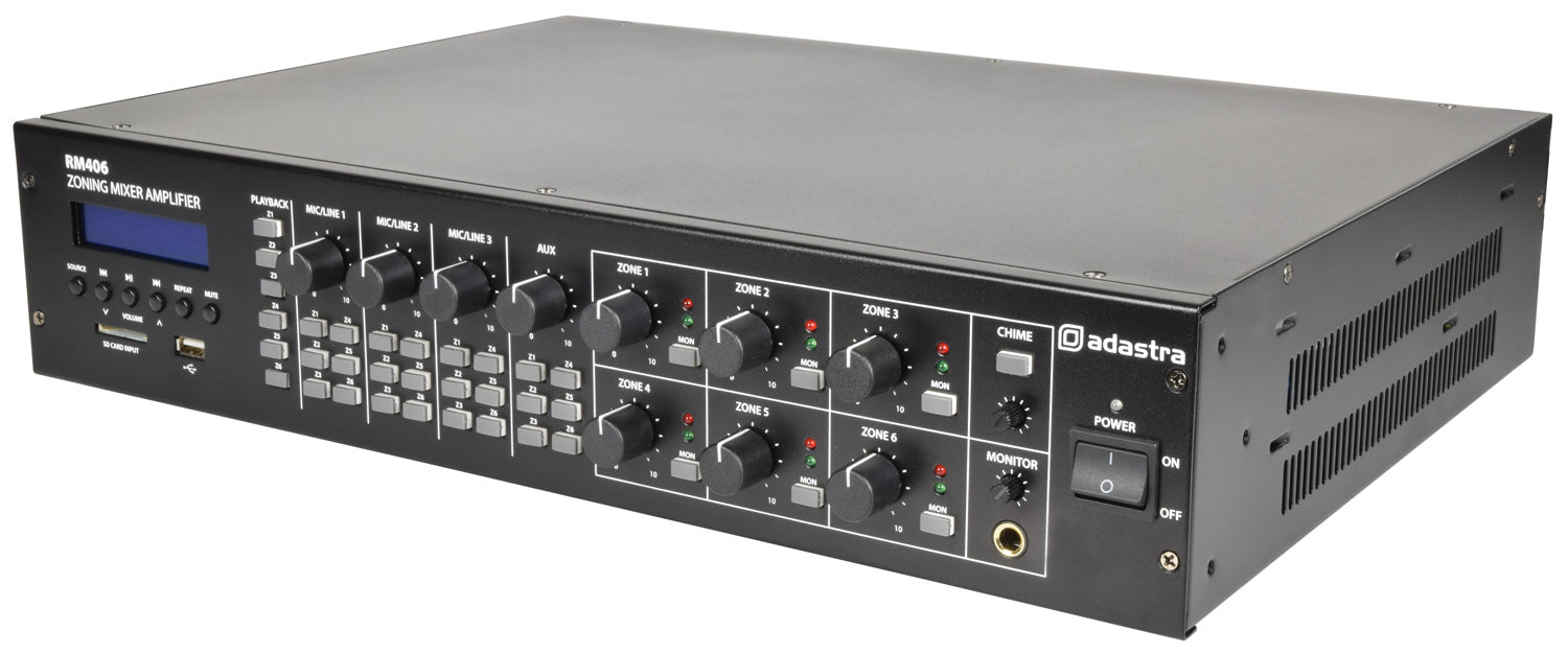 Adastra RM406 Mixer-Amp 100V 6 x 40W + USB/SD/FM/BT - view 3