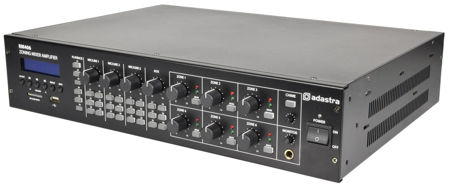 Adastra RM406 Mixer-Amp 100V 6 x 40W + USB/SD/FM/BT - view 3