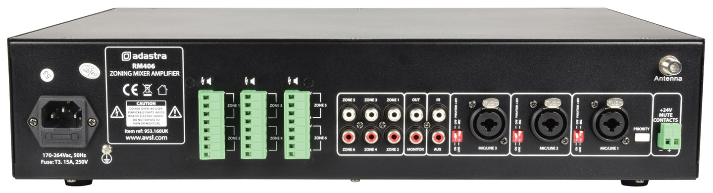 Adastra RM406 Mixer-Amp 100V 6 x 40W + USB/SD/FM/BT - view 4