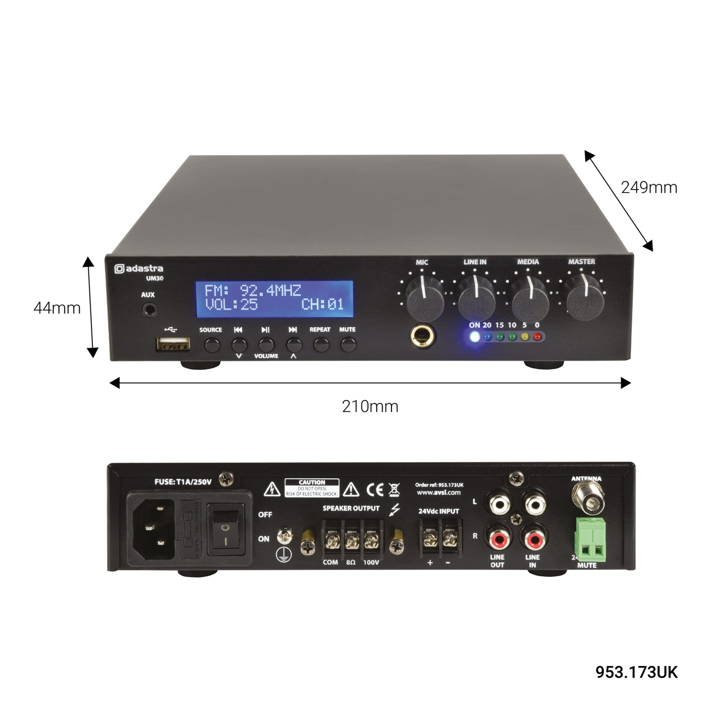 Adastra UM30 Compact 100V Mixer-Amp - view 10