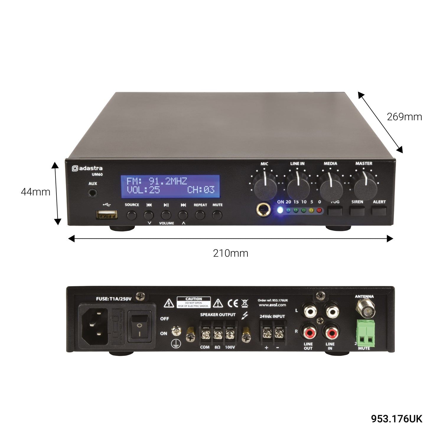 Adastra UM60 Compact 100V Mixer-Amp - view 11